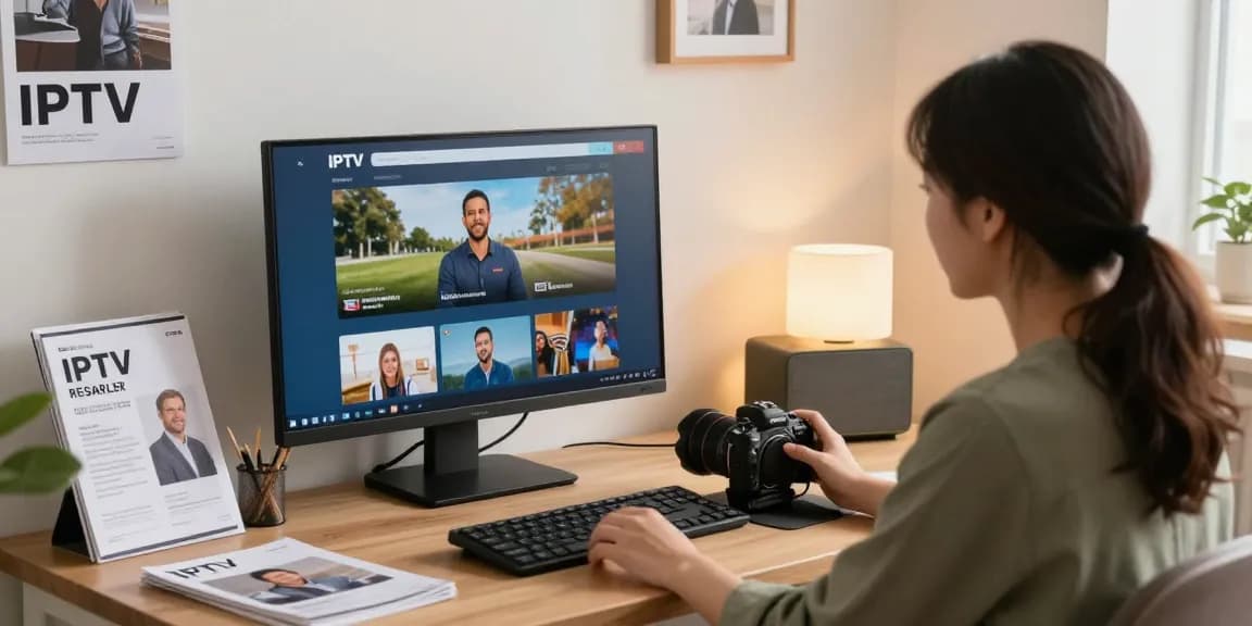 IPTV reseller assisting clients in a community-focused office, showcasing trusted services and professional support.