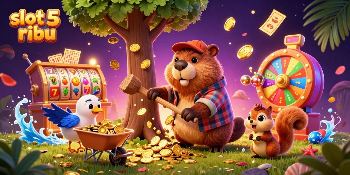 Engage with slot 5 ribu by winning golden coins in this vibrant casino scene.