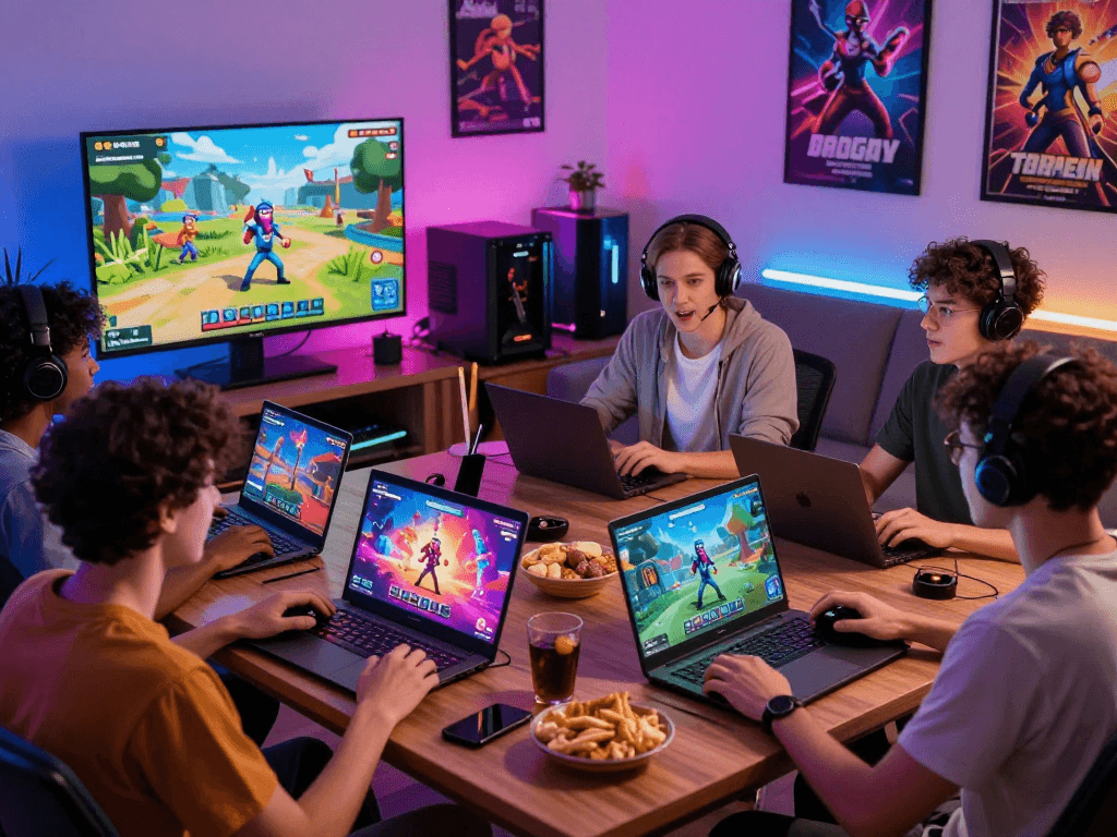 Engaging scene of players enjoying 3D porn game experiences together in a vibrant gaming setup.