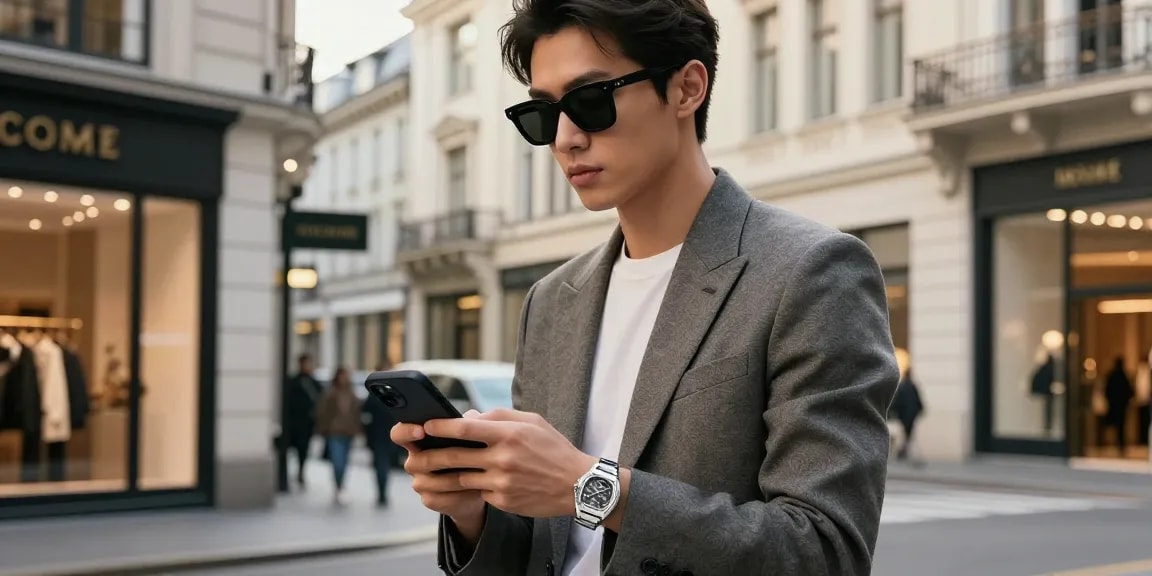 Elegant individual showcasing a premium clone watch in a luxurious urban setting, reflecting sophisticated style and quality craftsmanship.