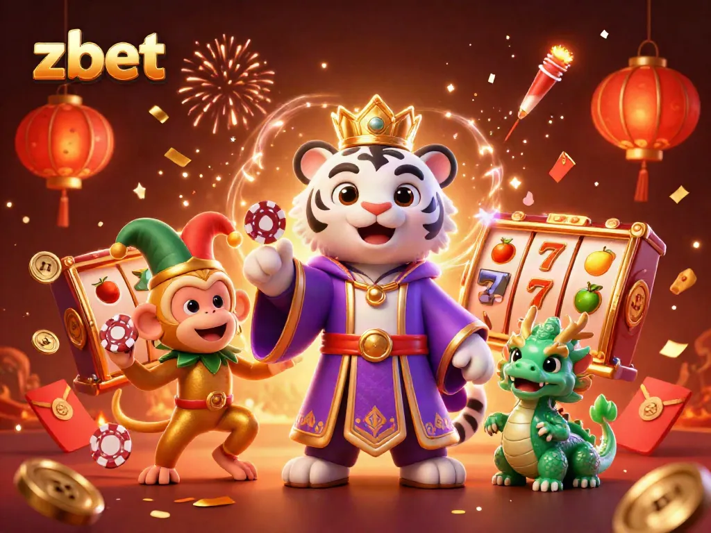 Experience the thrill of zbet with a festive illustration showcasing vibrant casino elements and character interactions.