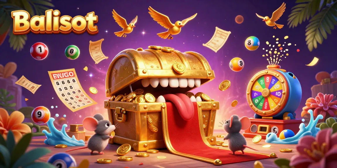Engage with Balislot's thrilling games as colorful lottery elements rain down, enhancing excitement.
