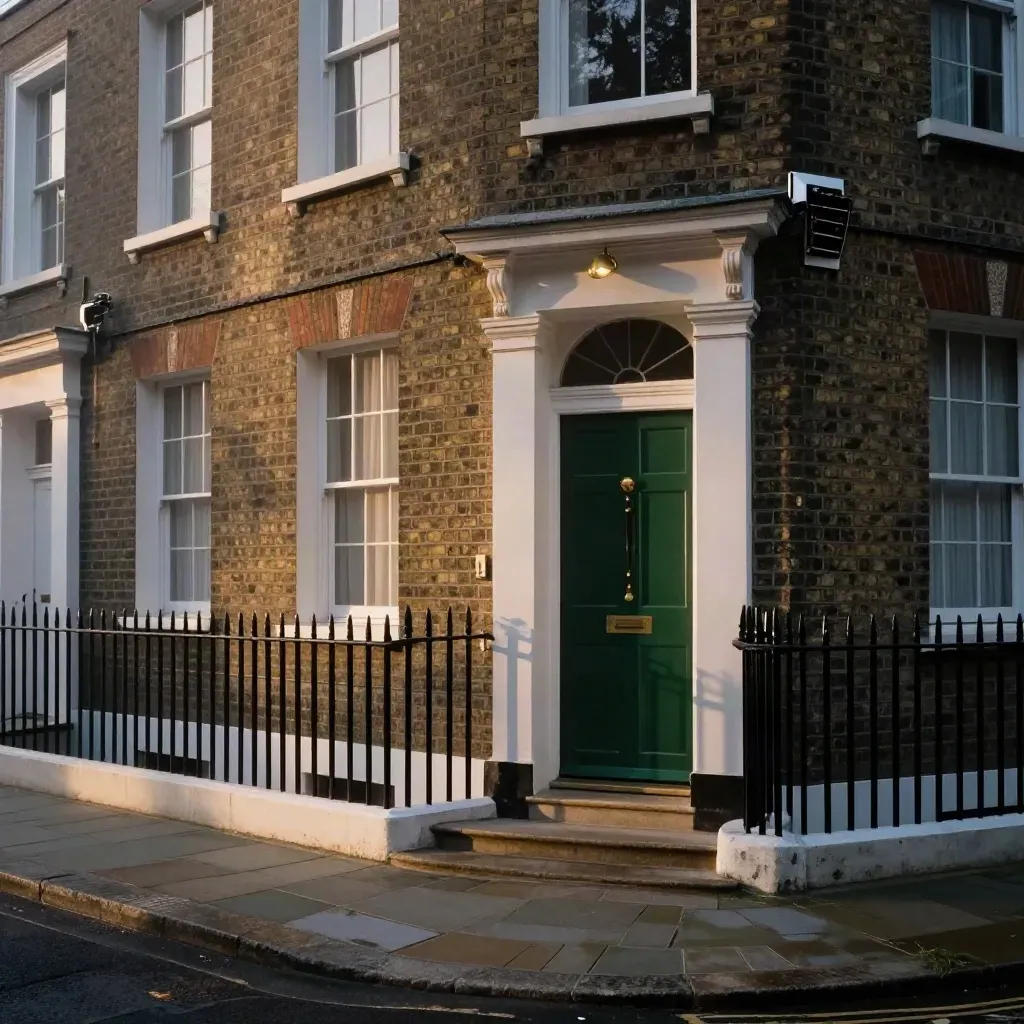 Finished Chelsea townhouse facade with new sash windows, limestone step and river mist