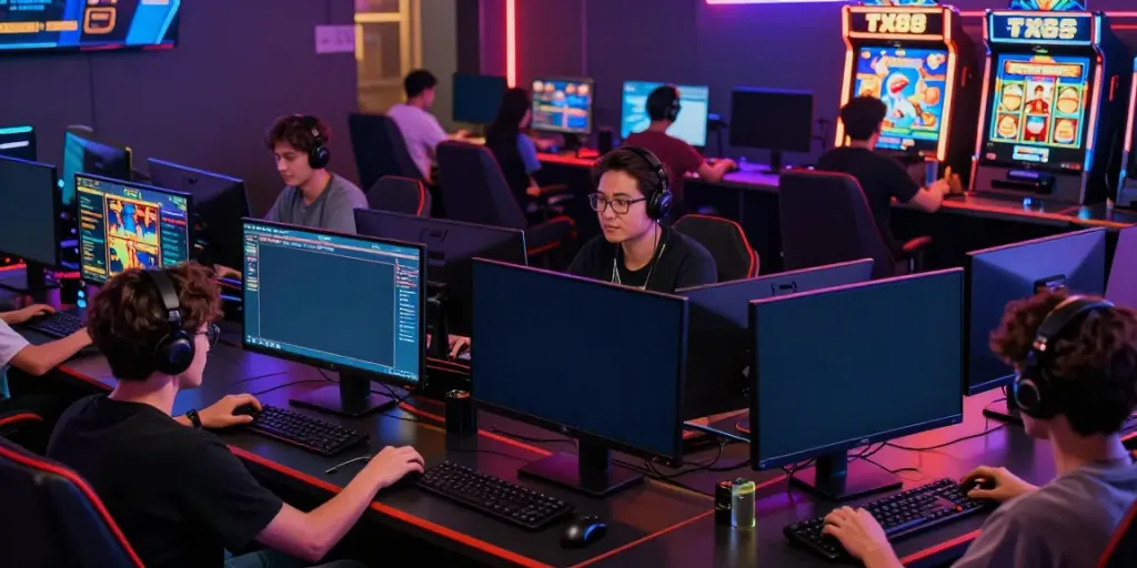 The excitement of diverse players engaging with games on TX88 platform, embodying modern online gaming culture.