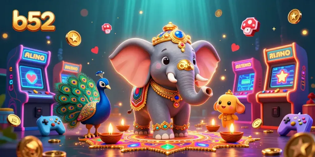 Experience thrilling b52 gameplay with a vibrant Diwali-themed casino scene full of energy.