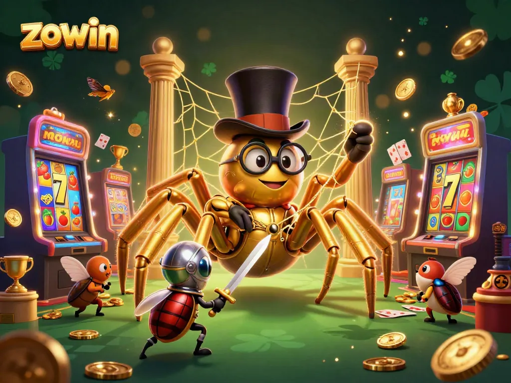 Experience the thrill of zowin with a vibrant 3D casino scene featuring unique characters and gaming elements.