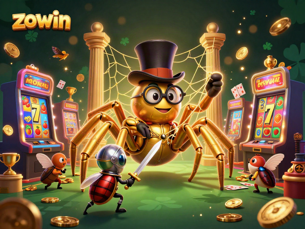 Experience the thrill of zowin with a vibrant 3D casino scene featuring unique characters and gaming elements.