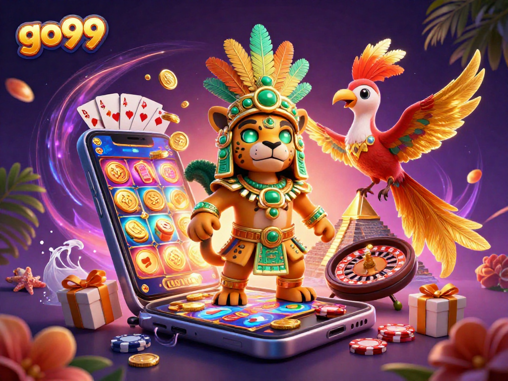 Play dynamic slot games and experience excitement with go99 in this vibrant 3D scene.