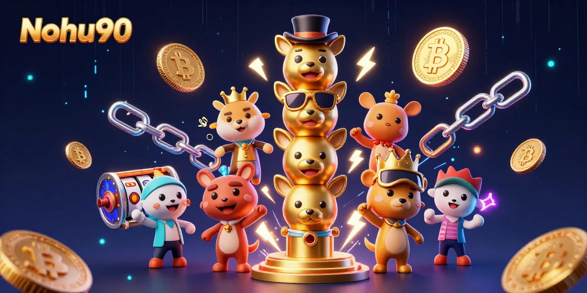 Nohu90 brings dynamic slot gaming to life with vibrant totem characters and glowing coins.